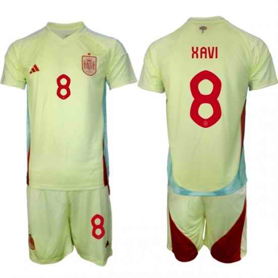 Men Spain Team 8 Xavi 2024 25 Yellow Away Soccer Jersey Suit